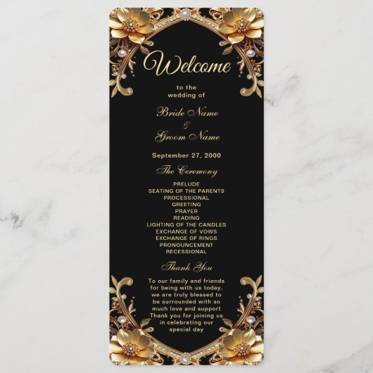 Elegant Gouden Lijst Huwelijksprogramma Programmakaart (Voorkant)
