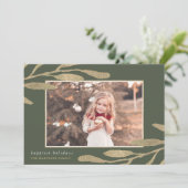 Elegant gouden Lijst met botanische bladeren Foto Feestdagenkaart (Staand voorkant)