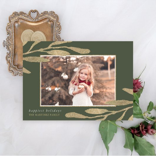 Elegant gouden Lijst met botanische bladeren Foto Feestdagenkaart