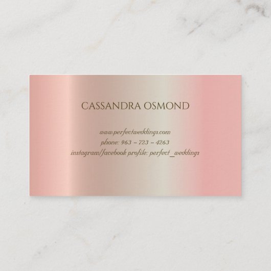 Elegant  gouden Lijst op roze metallic Visitekaartje (Achterkant)