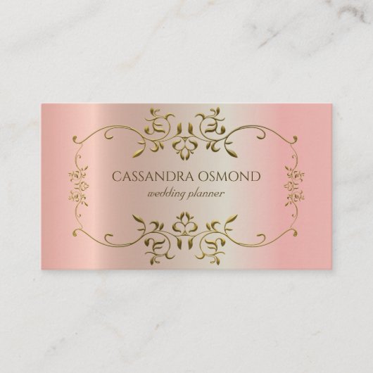 Elegant  gouden Lijst op roze metallic Visitekaartje (Voorkant)