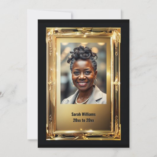 Elegant gouden lijst pensioenfoto afscheidsfeest kaart (Voorkant)