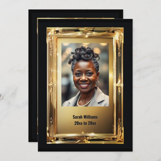 Elegant gouden lijst pensioenfoto afscheidsfeest kaart (Voorkant / Achterkant)