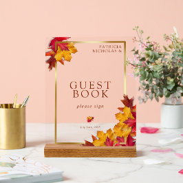Elegant gouden Lijst & rustiek herfstgastenboek Acryl Bord