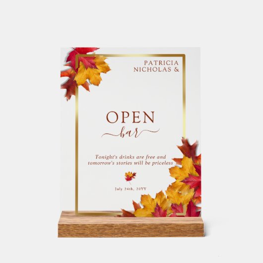 Elegant gouden Lijst & rustieke herfstcharme Open Acryl Bord (Voorkant)