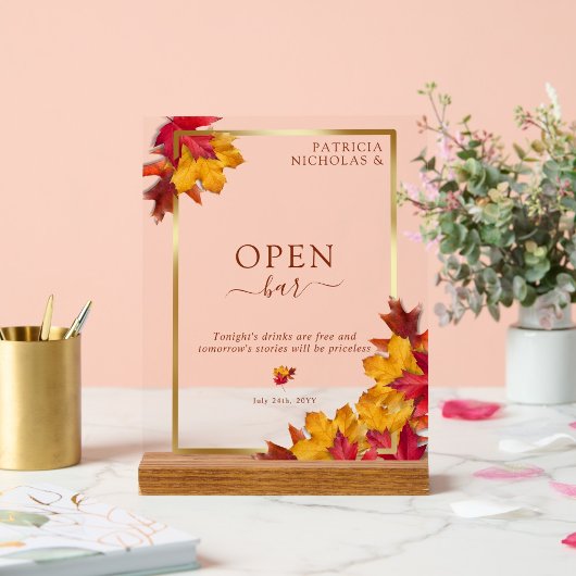 Elegant gouden Lijst & rustieke herfstcharme Open Acryl Bord