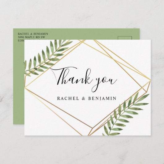 Elegant gouden Lijst Terrarium Green Leaf Dank u Briefkaart (Voorkant / Achterkant)
