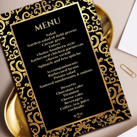 Elegant gouden Lijst Trouwdiner Menu Kaart