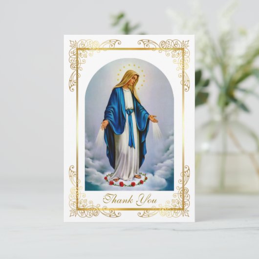 Elegant gouden Lijst Virgin Mary Rozen begrafenis Bedankkaart (Staand voorkant)