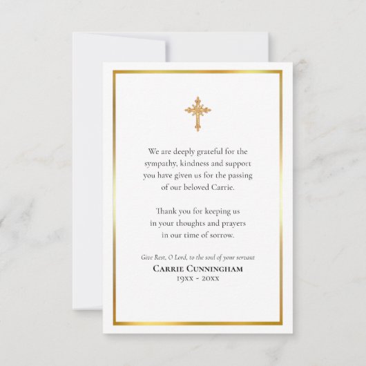Elegant gouden Lijst Virgin Mary Rozen begrafenis Bedankkaart (Achterkant)