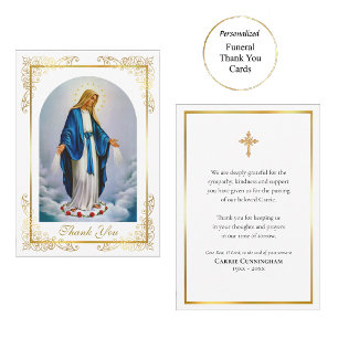 Elegant gouden Lijst Virgin Mary Rozen begrafenis Bedankkaart