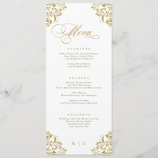 Elegant gouden luxe bruiloft menu (Voorkant)