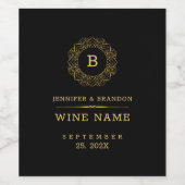 Elegant gouden mandala Lijst op zwart wijnlabel Wijn Etiket (Enkel label)