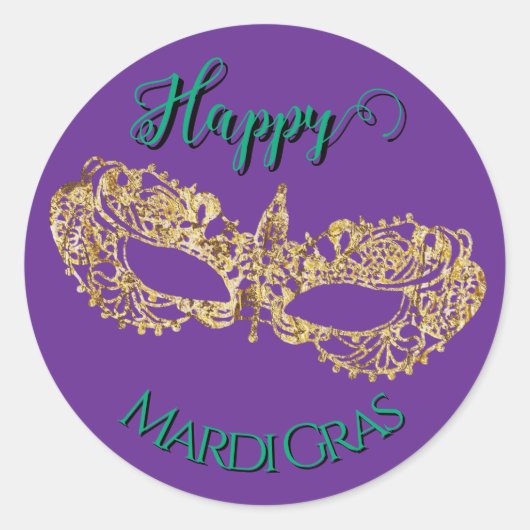 Elegant Gouden Mardi Gras Mask Ronde Sticker (Voorkant)