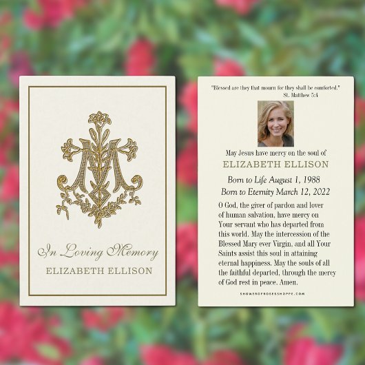 Elegant Gouden Maria-Kruis  rouwkaart Visitekaartje