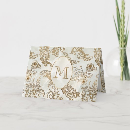 Elegant Gouden Marmeren Monogram Faux Notitiekaartje (Voorkant)