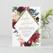 Elegant gouden marsala bordeaux roze baby shower kaart (Staand voorkant)