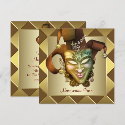 Elegant gouden masker rode maskerade partij kaart (Voorkant / Achterkant)