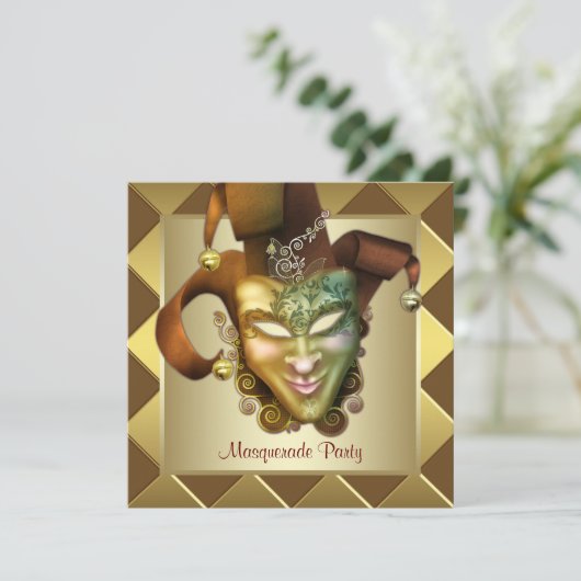 Elegant gouden masker rode maskerade partij kaart (Staand voorkant)