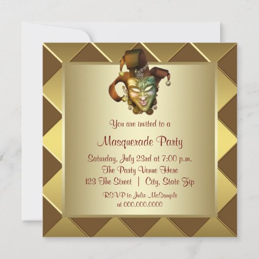 Elegant gouden masker rode maskerade partij kaart (Achterkant)