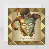 Elegant gouden masker rode maskerade partij kaart (Voorkant)