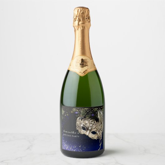 Elegant Gouden Maskerade Feest Fles Etiket (Voorkant)