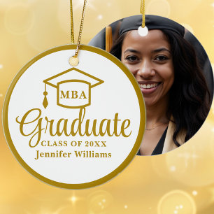 Elegant Gouden MBA Afstuderen Foto Kerst Keramisch Ornament