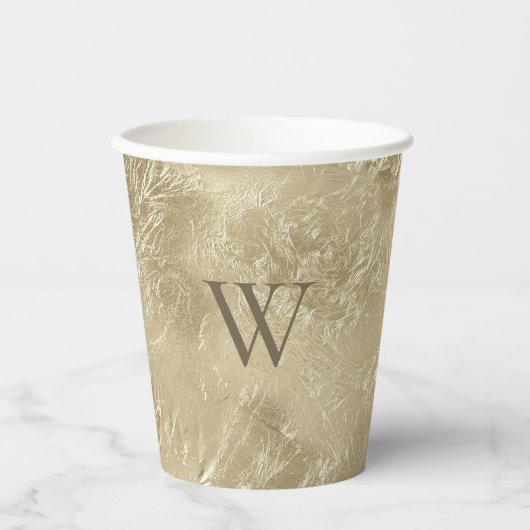 Elegant gouden metallic patroon met monogram papieren bekers (Voorkant)