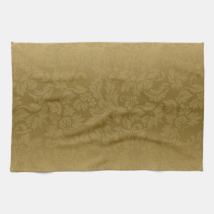 Elegant gouden monochrome bloemdamastpatroon theedoek