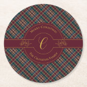 Elegant gouden monogram afgespeeld kerstvakantie ronde kartonnen onderzetter (Voorkant)