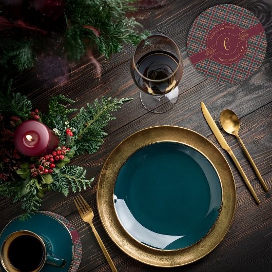 Elegant gouden monogram afgespeeld kerstvakantie ronde kartonnen onderzetter