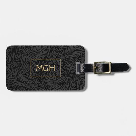 Elegant Gouden Monogram Bloemmotief Bagagelabel (Voorkant horizontaal)