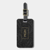 Elegant Gouden Monogram Bloemmotief Bagagelabel (Voorkant verticaal)