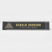 Elegant gouden monogram eerste ontwerp bureau naambordje (Voorkant)