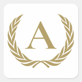 Elegant gouden monogram en krans vierkante sticker