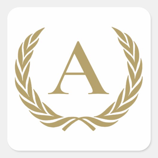 Elegant gouden monogram en krans vierkante sticker (Voorkant)