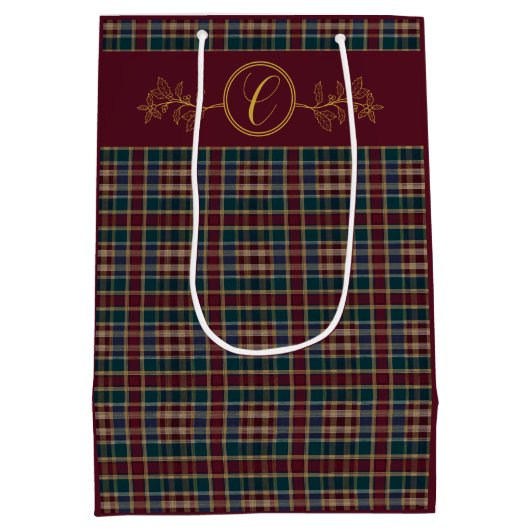 Elegant gouden monogram geruit - Cranberry blauw t Medium Cadeauzakje (Achterkant)