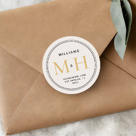 Elegant Gouden Monogram Huwelijk Retouradreslabel Ronde Sticker