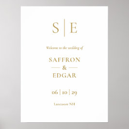 Elegant gouden monogram huwelijks welkom bord poster