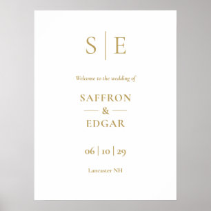 Elegant gouden monogram huwelijks welkom bord poster