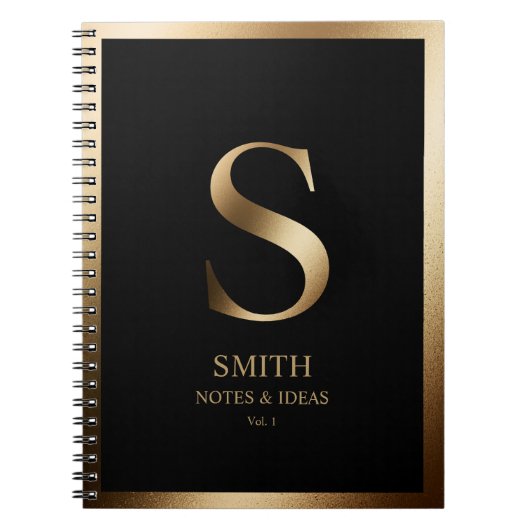 Elegant gouden monogram ingelijst | Black Notitieboek (Voorkant)