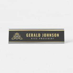 Elegant gouden monogram initiaal ontwerp bureau naambordje