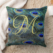 Elegant Gouden Monogram Kleurrijke Pauwveren Kussen (Deken)