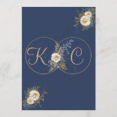 Elegant gouden monogram marine blauwe bruiloft menu (Achterkant)