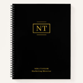 Elegant gouden monogram met twee letters zwart  notitieboek