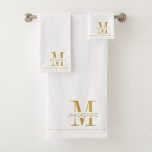 Elegant gouden monogram naam wit bad handdoek