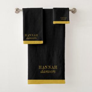 Elegant gouden monogram naam zwart bad handdoek