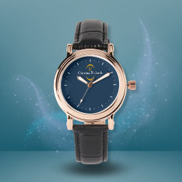 Elegant gouden monogram Navy Blue Modern Horloge