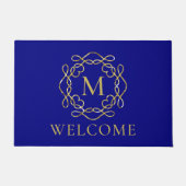 Elegant gouden monogram Navy Blue Welkom Deurmat (Voorkant)