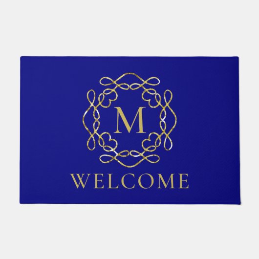Elegant gouden monogram Navy Blue Welkom Deurmat (Voorkant)